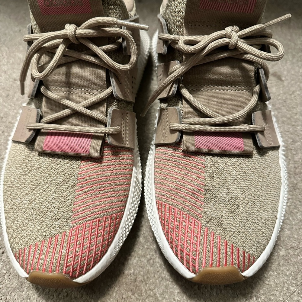 Adidas Neutral Knit Sneakers with Coral Accent